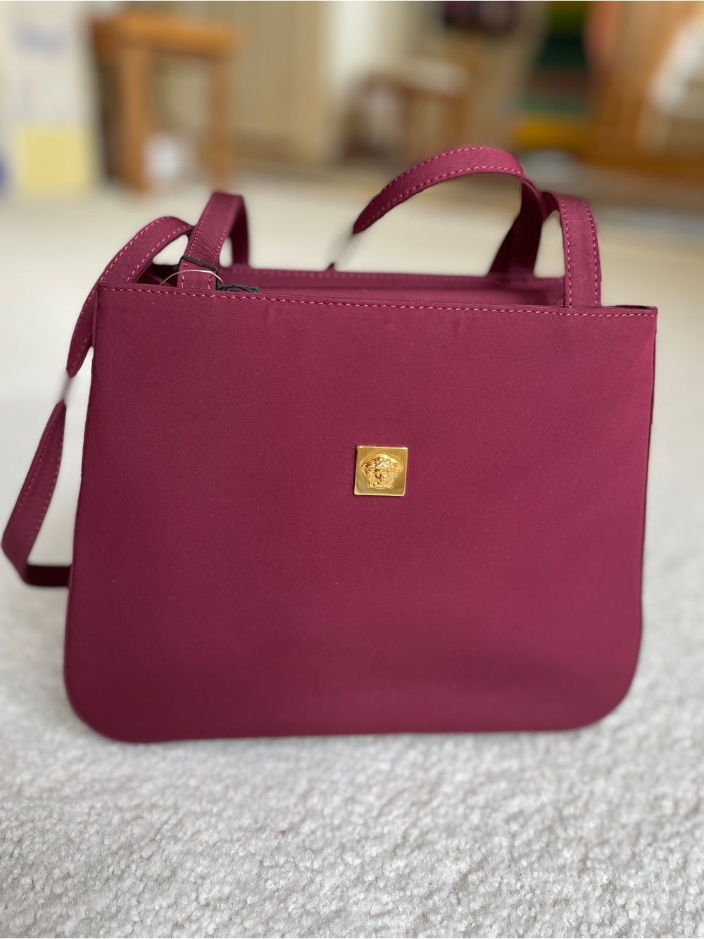 Versace Nylon Shoulder Bag - Berry w/ Gold Accent